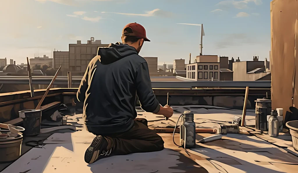 painting rooftop with realistic human fingers